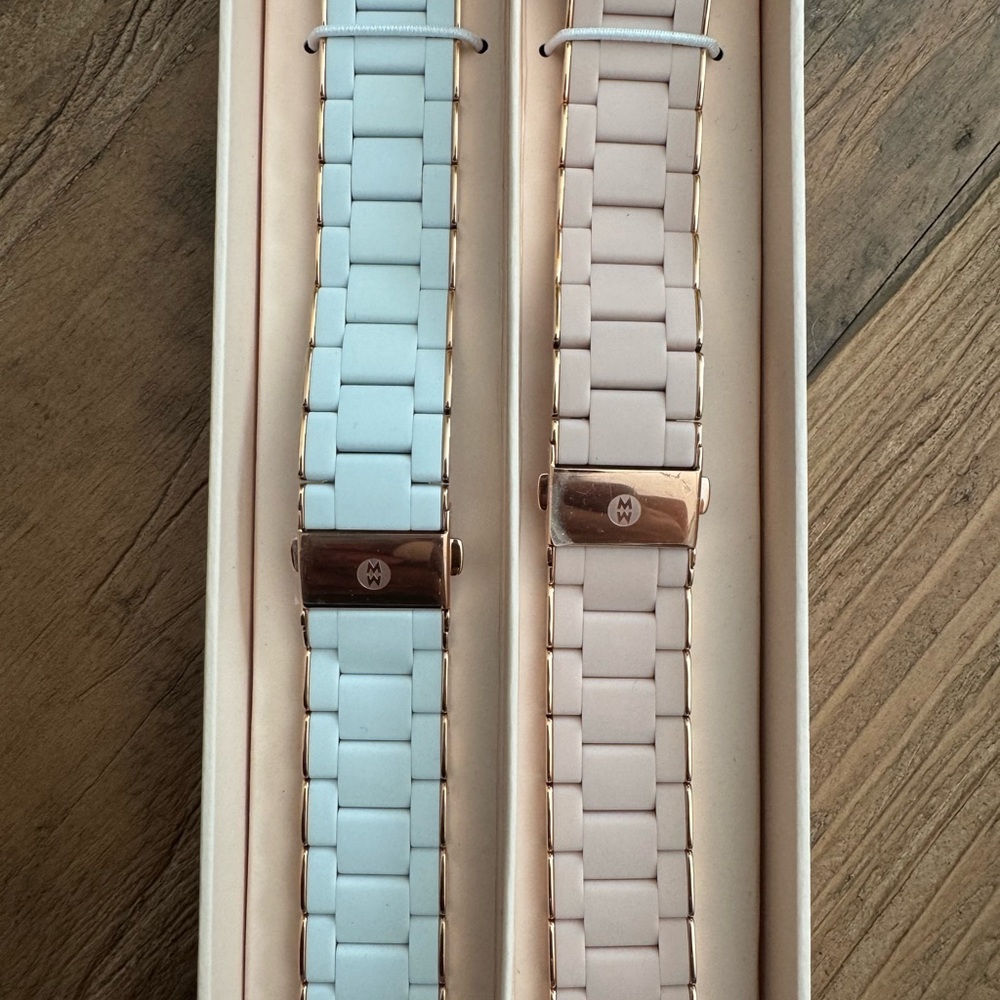 Michele Women's Watch Bands in Light Blue and Beige